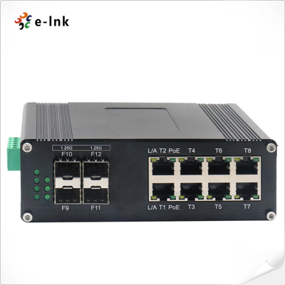 Industrial 8GE 4SFP L2+ Managed PoE Switch 9K Bytes Jumbo Frame