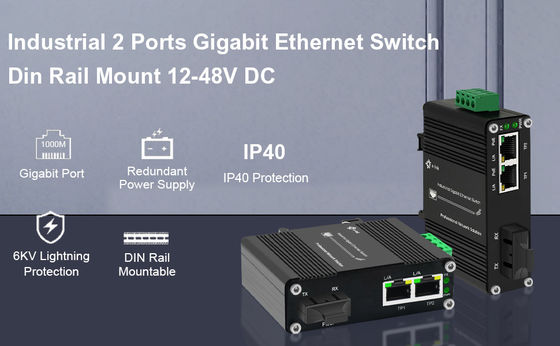 Industrial SC Ethernet to Fiber Media Converter 2-Port 10/100/1000BASE-T for Industrial Networks -40℃~75℃