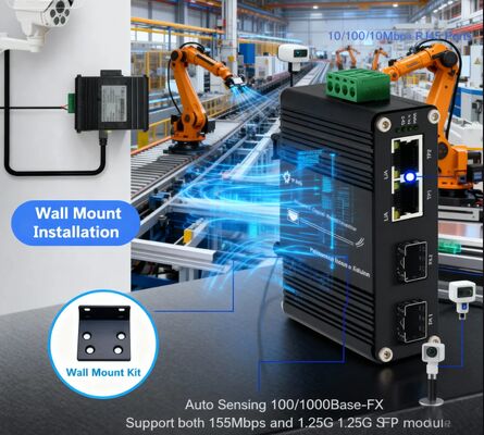 Mini Industrial 2-Port Gigabit Copper + 2-Port Fiber Ethernet Switch -40~75°C