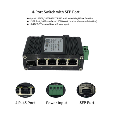Mini Industrial Gigabit Ethernet Switch 4 Port GE + 1 Port SFP 100M 1000M